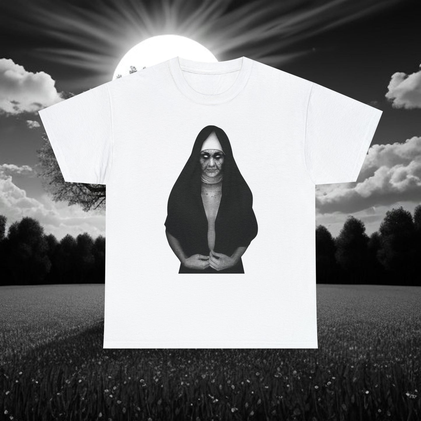 Halloween Scary Evil Nun- Unisex Heavy Cotton Tee