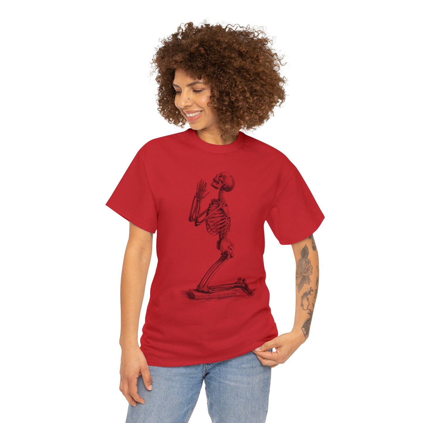 Halloween Praying Skeleton - Unisex Heavy Cotton Tee