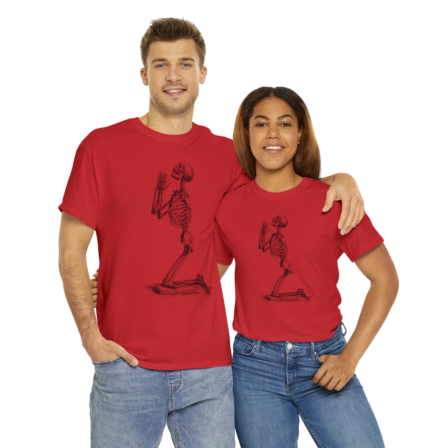Halloween Praying Skeleton - Unisex Heavy Cotton Tee