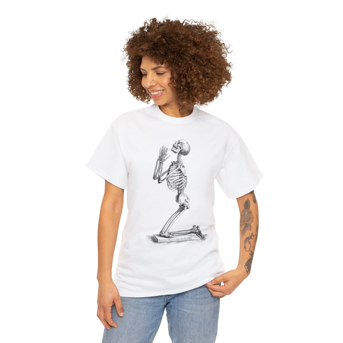 Halloween Praying Skeleton - Unisex Heavy Cotton Tee