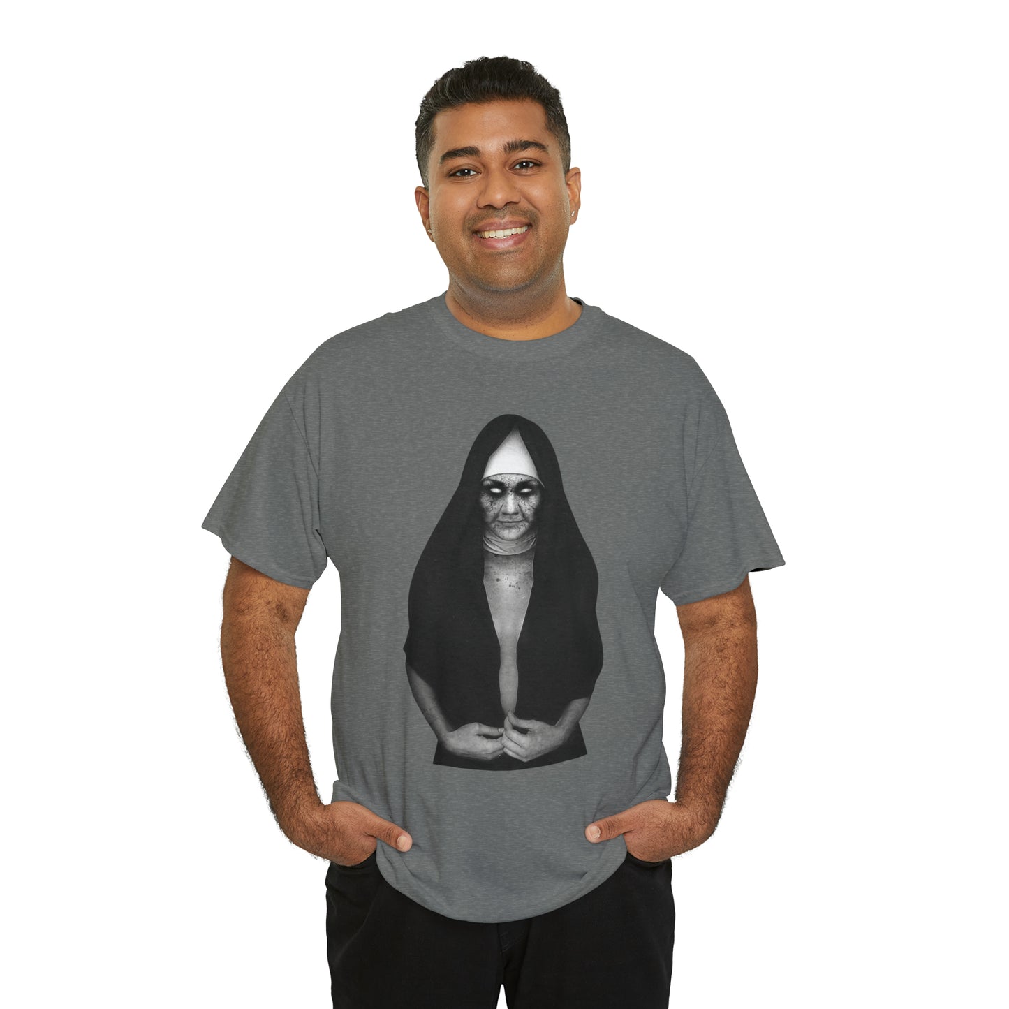 Halloween Scary Evil Nun- Unisex Heavy Cotton Tee