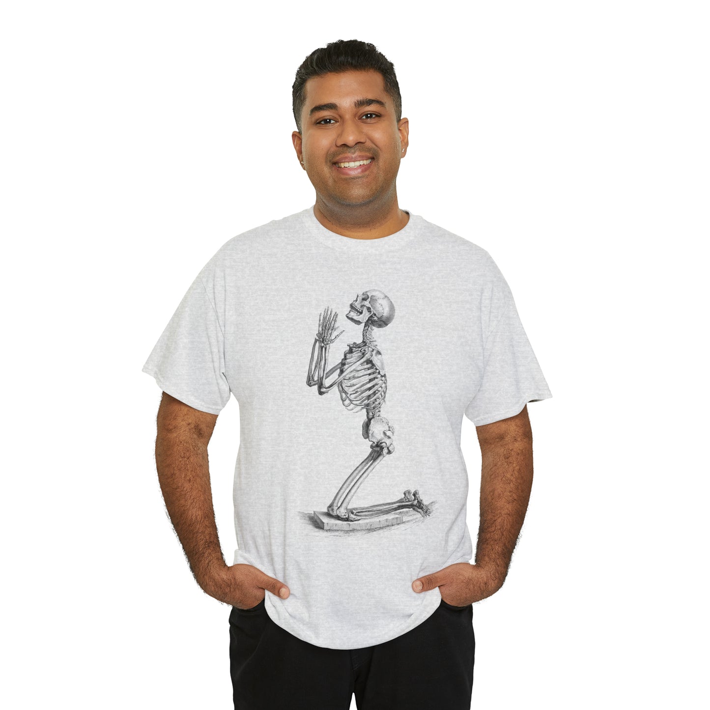 Halloween Praying Skeleton - Unisex Heavy Cotton Tee