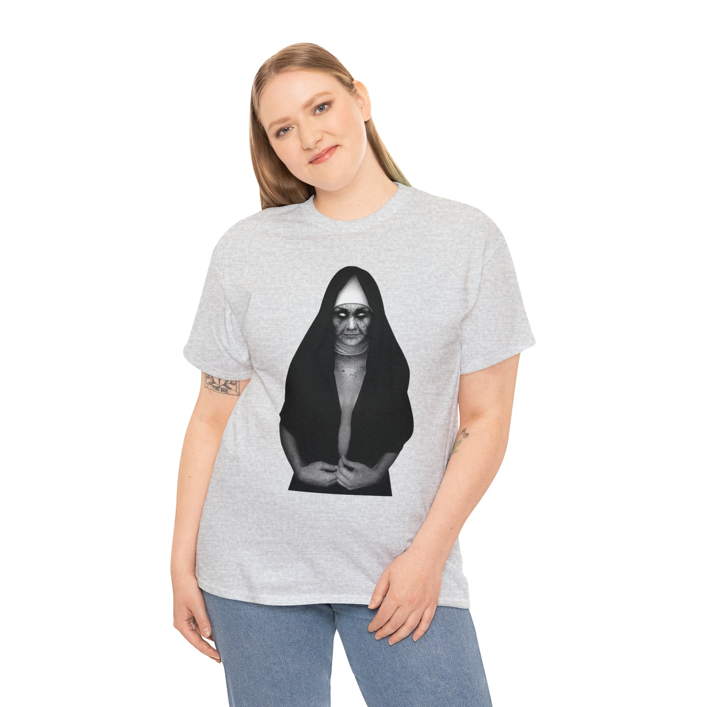 Halloween Scary Evil Nun- Unisex Heavy Cotton Tee