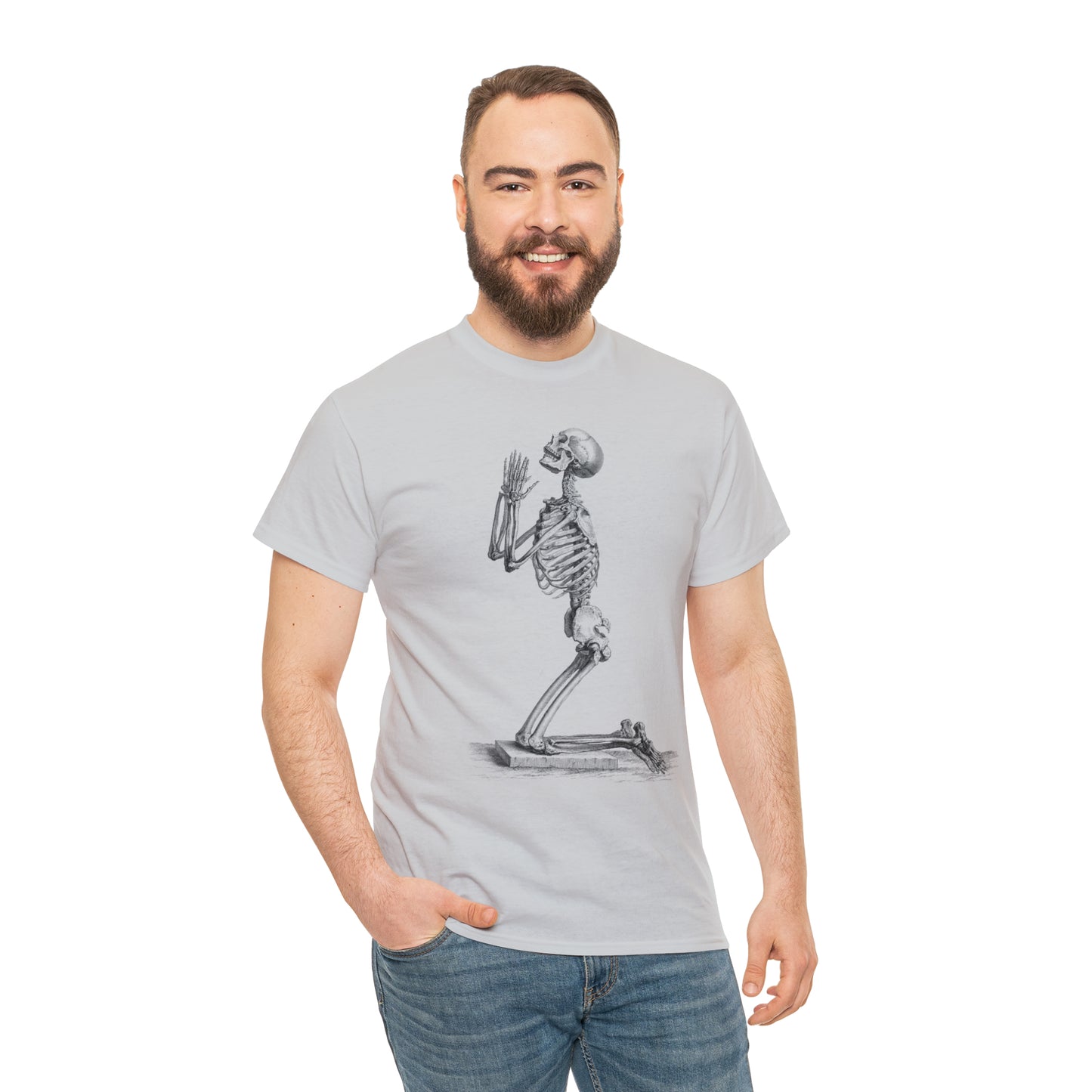 Halloween Praying Skeleton - Unisex Heavy Cotton Tee