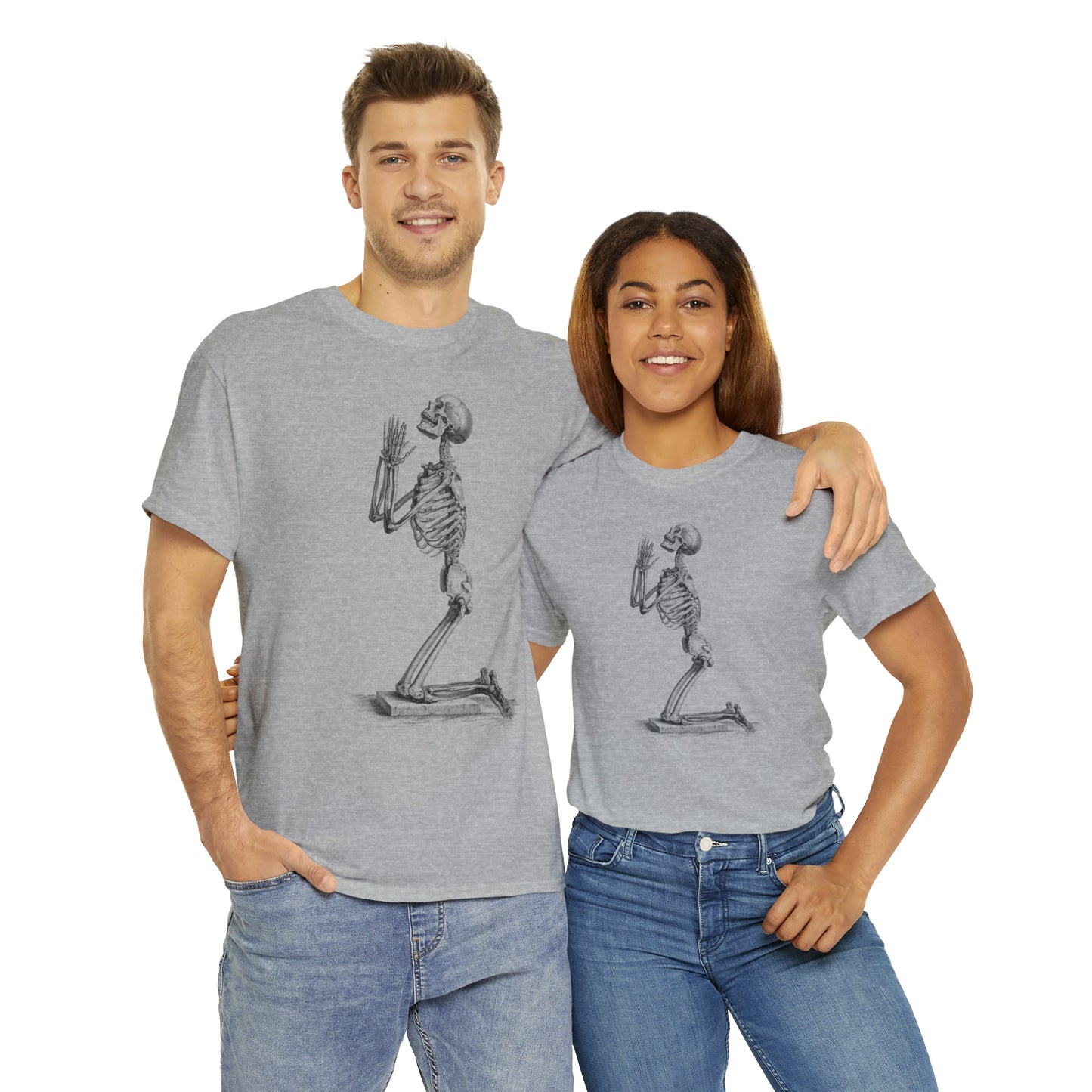 Halloween Praying Skeleton - Unisex Heavy Cotton Tee