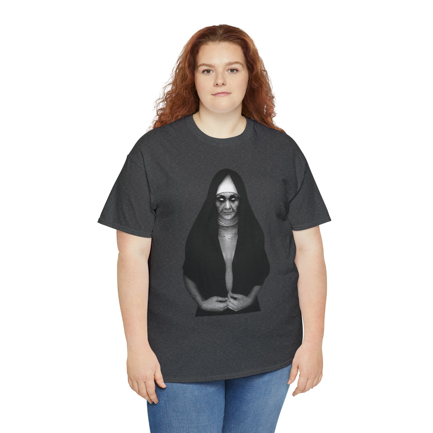Halloween Scary Evil Nun- Unisex Heavy Cotton Tee