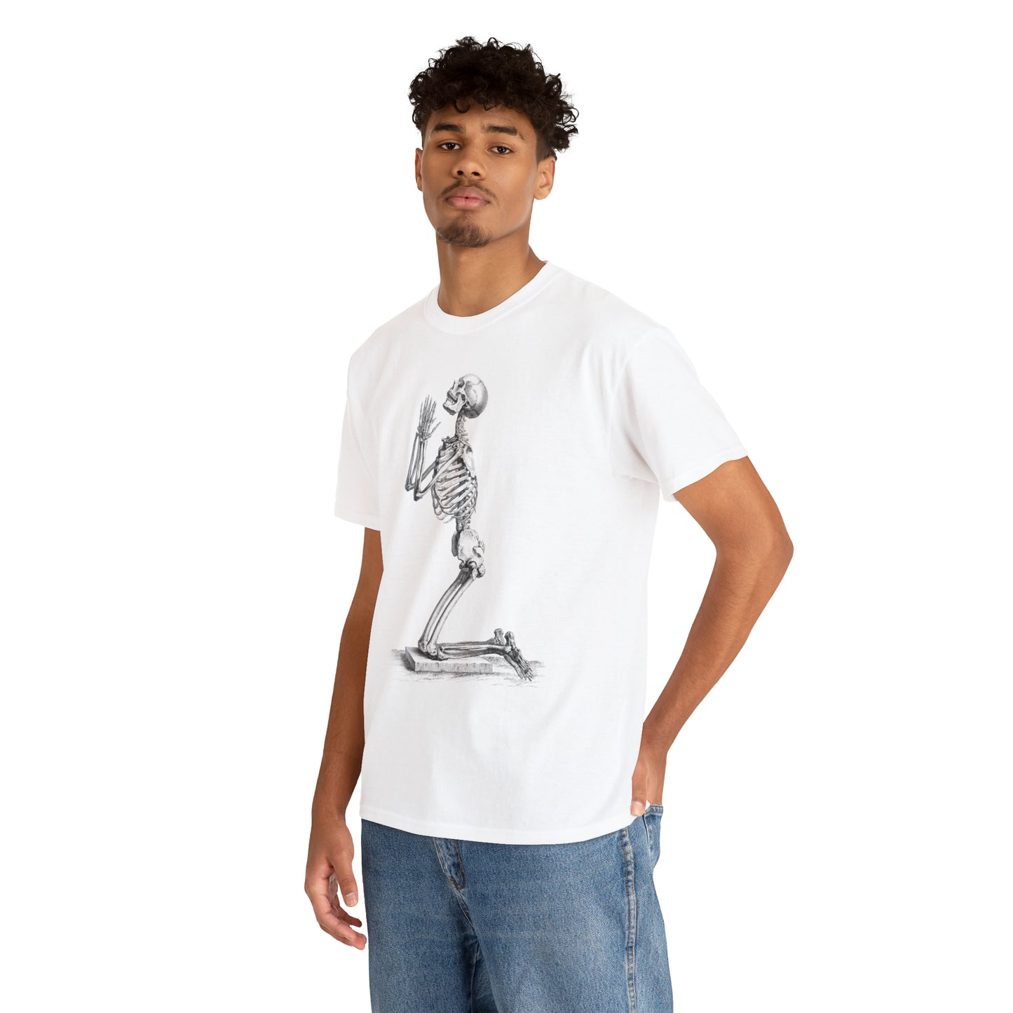 Halloween Praying Skeleton - Unisex Heavy Cotton Tee