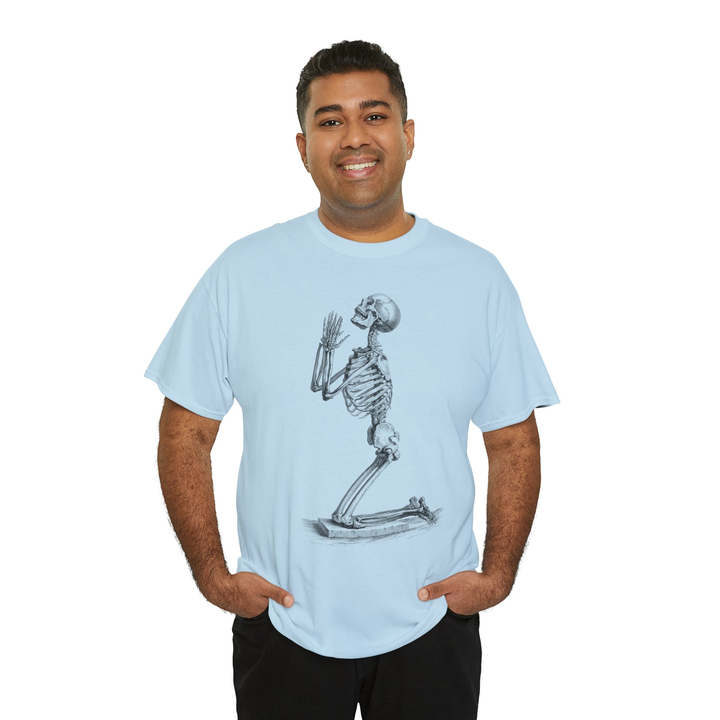 Halloween Praying Skeleton - Unisex Heavy Cotton Tee
