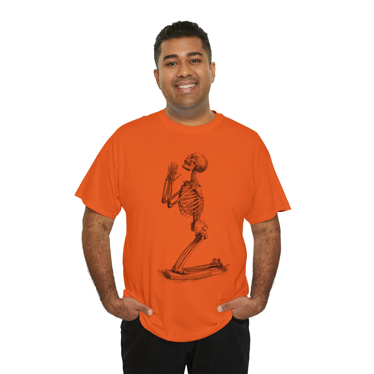 Halloween Praying Skeleton - Unisex Heavy Cotton Tee