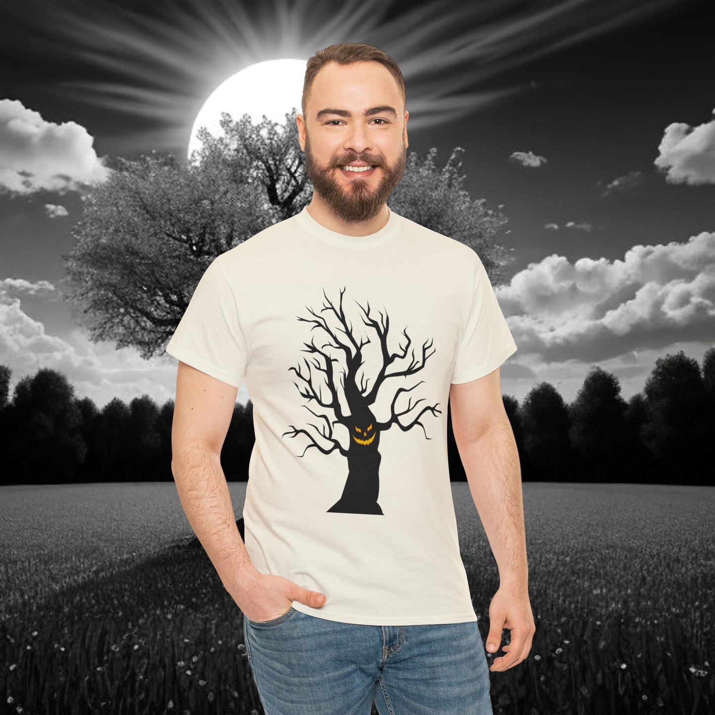 Halloween Scary Tree 03 - Unisex Heavy Cotton Tee