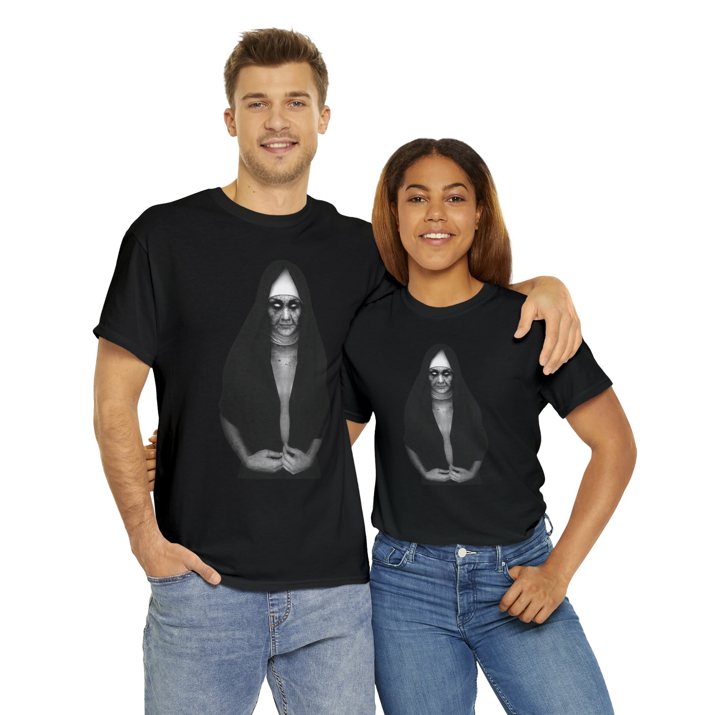 Halloween Scary Evil Nun- Unisex Heavy Cotton Tee