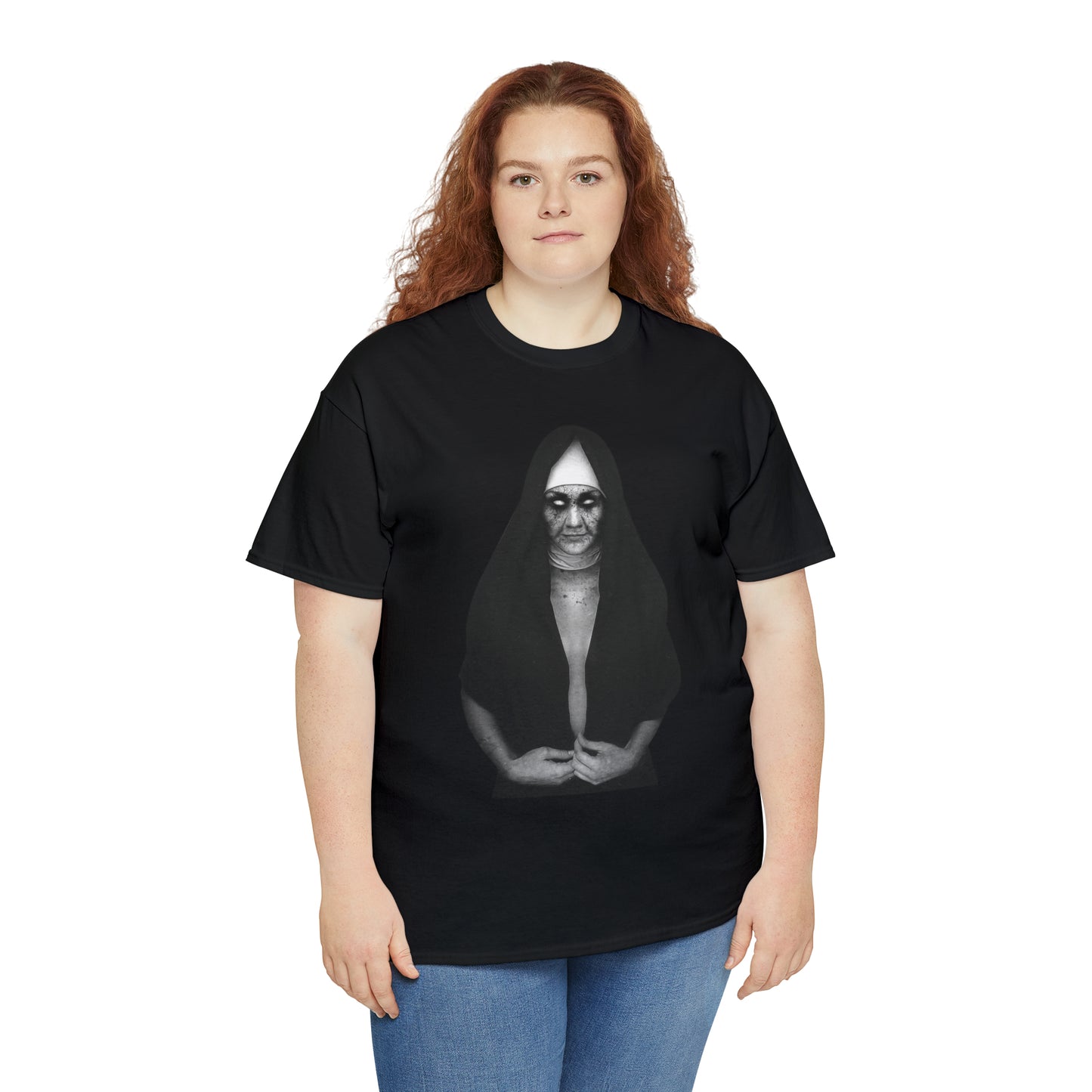 Halloween Scary Evil Nun- Unisex Heavy Cotton Tee
