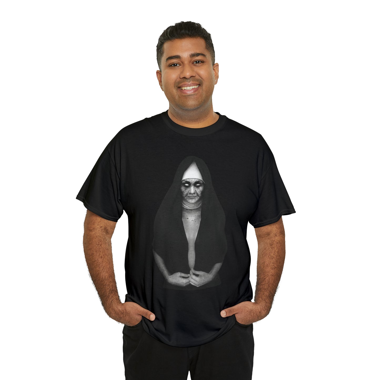 Halloween Scary Evil Nun- Unisex Heavy Cotton Tee