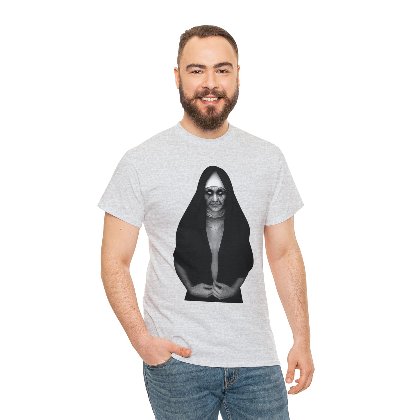 Halloween Scary Evil Nun- Unisex Heavy Cotton Tee