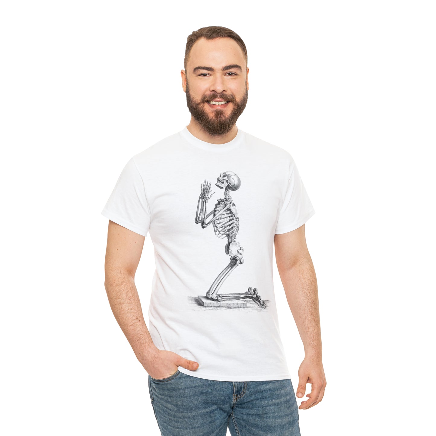 Halloween Praying Skeleton - Unisex Heavy Cotton Tee