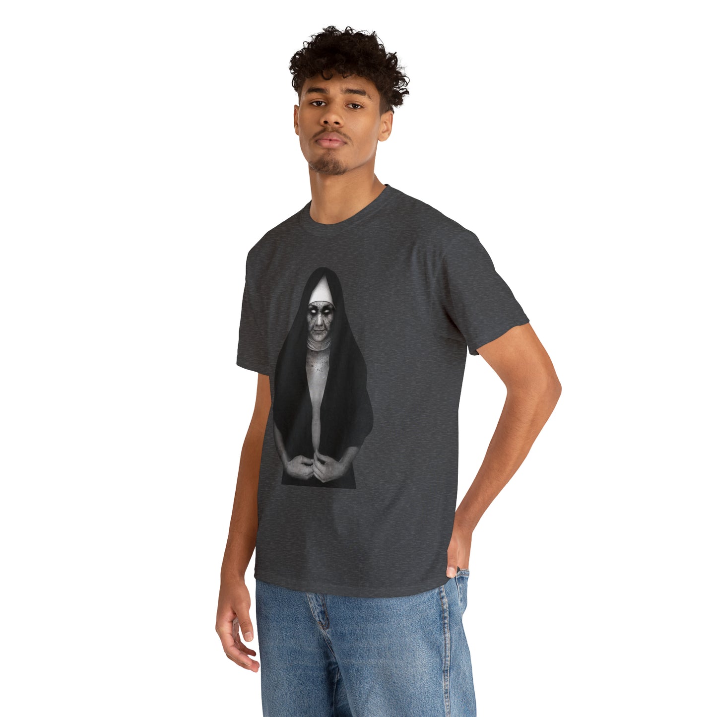 Halloween Scary Evil Nun- Unisex Heavy Cotton Tee