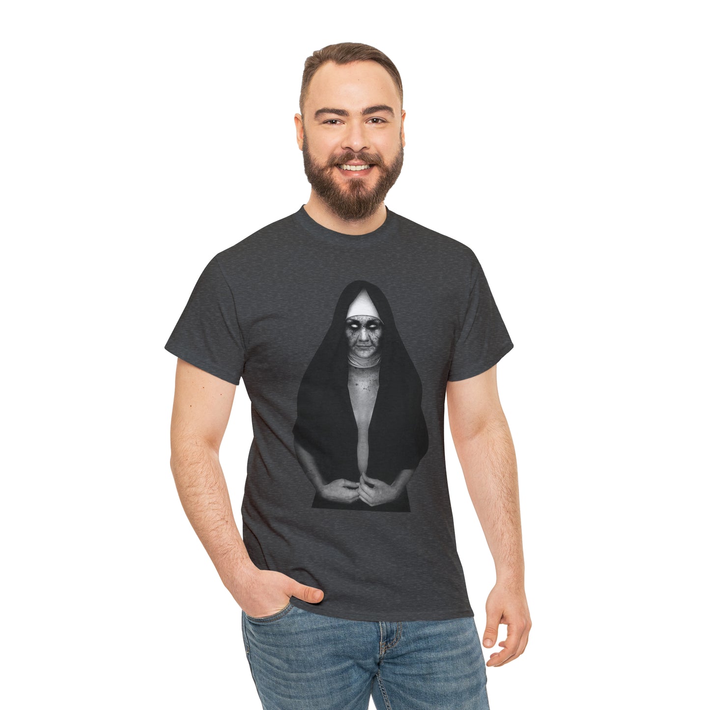 Halloween Scary Evil Nun- Unisex Heavy Cotton Tee