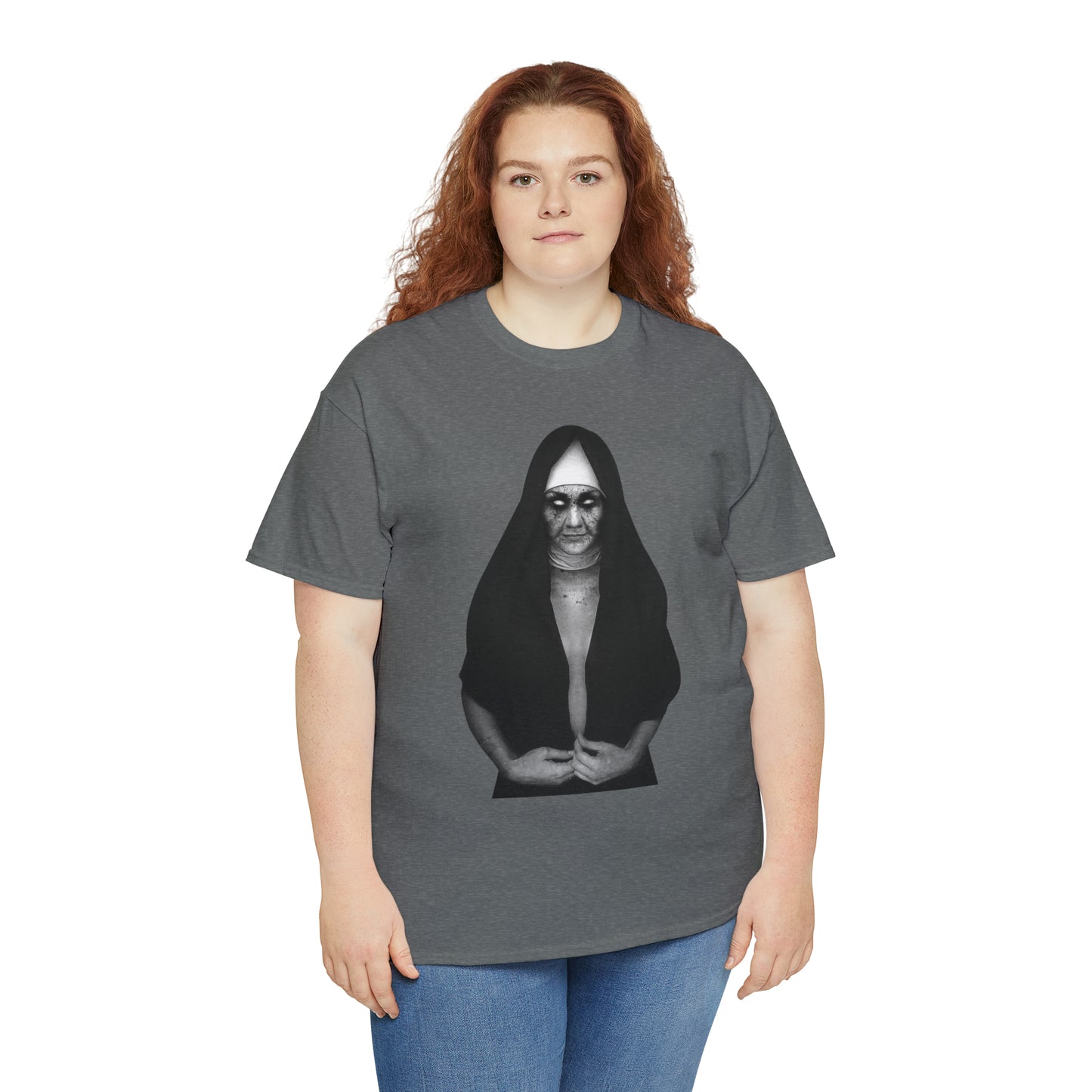 Halloween Scary Evil Nun- Unisex Heavy Cotton Tee