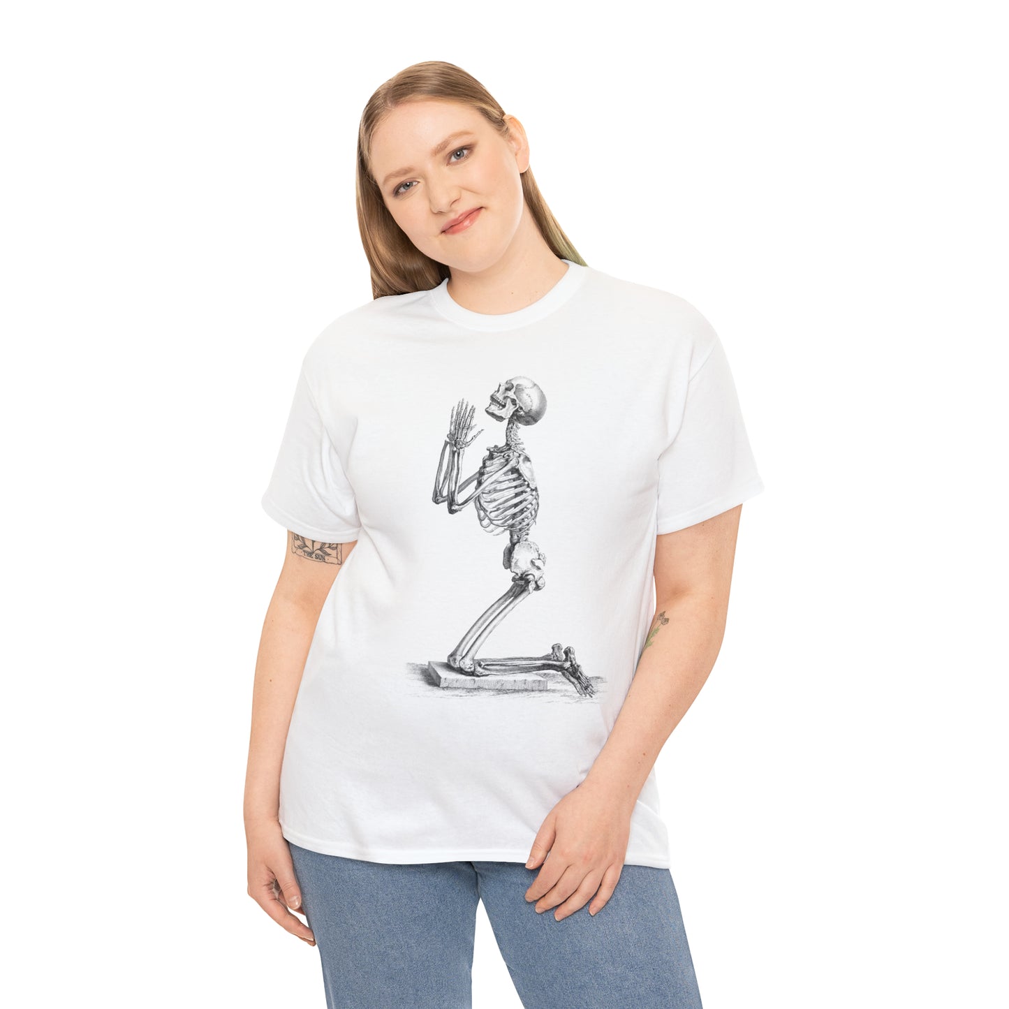 Halloween Praying Skeleton - Unisex Heavy Cotton Tee