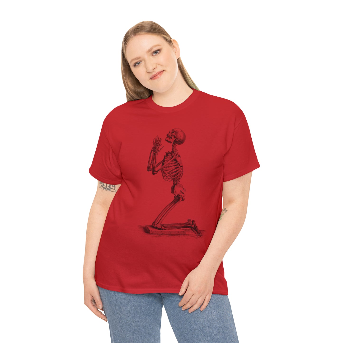 Halloween Praying Skeleton - Unisex Heavy Cotton Tee