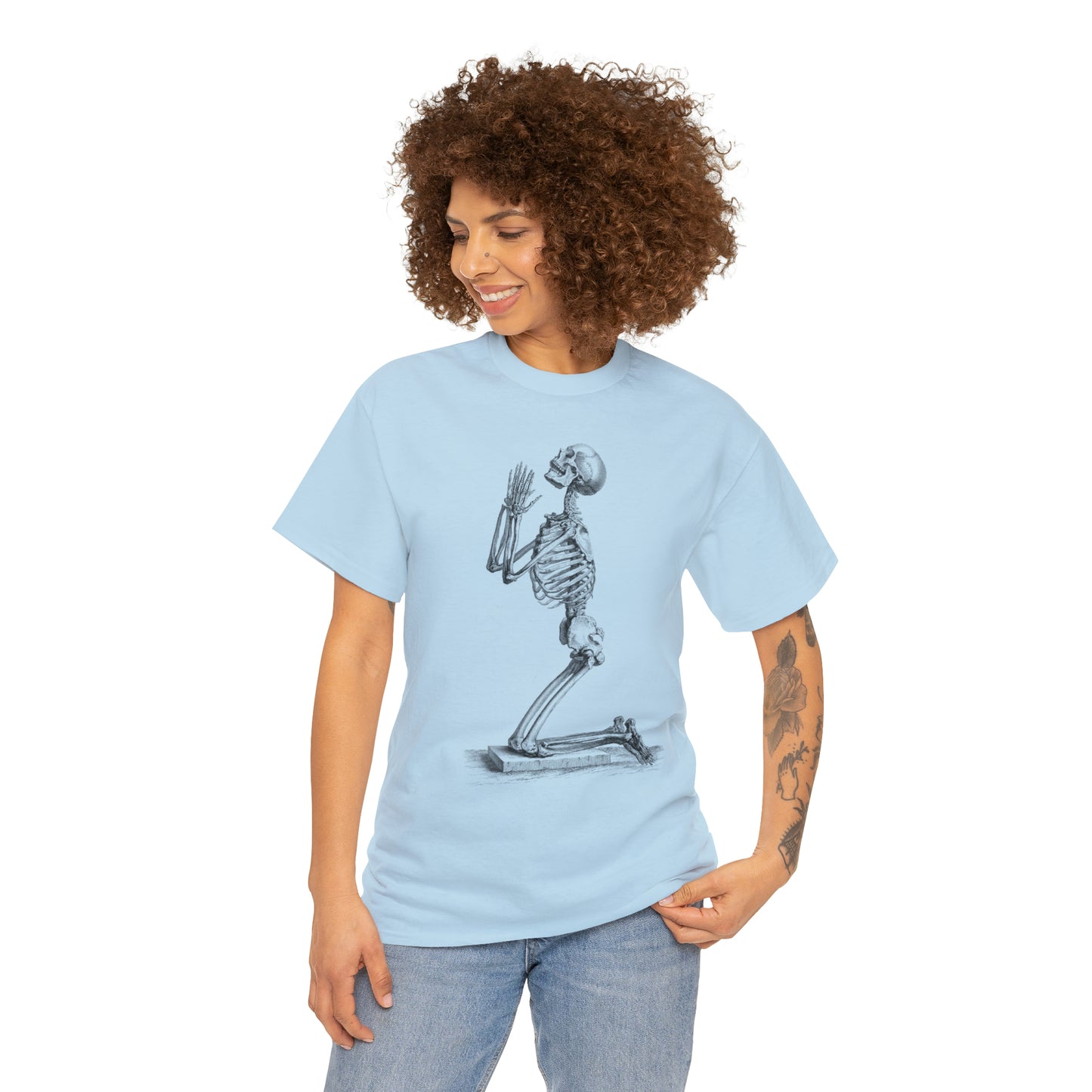 Halloween Praying Skeleton - Unisex Heavy Cotton Tee