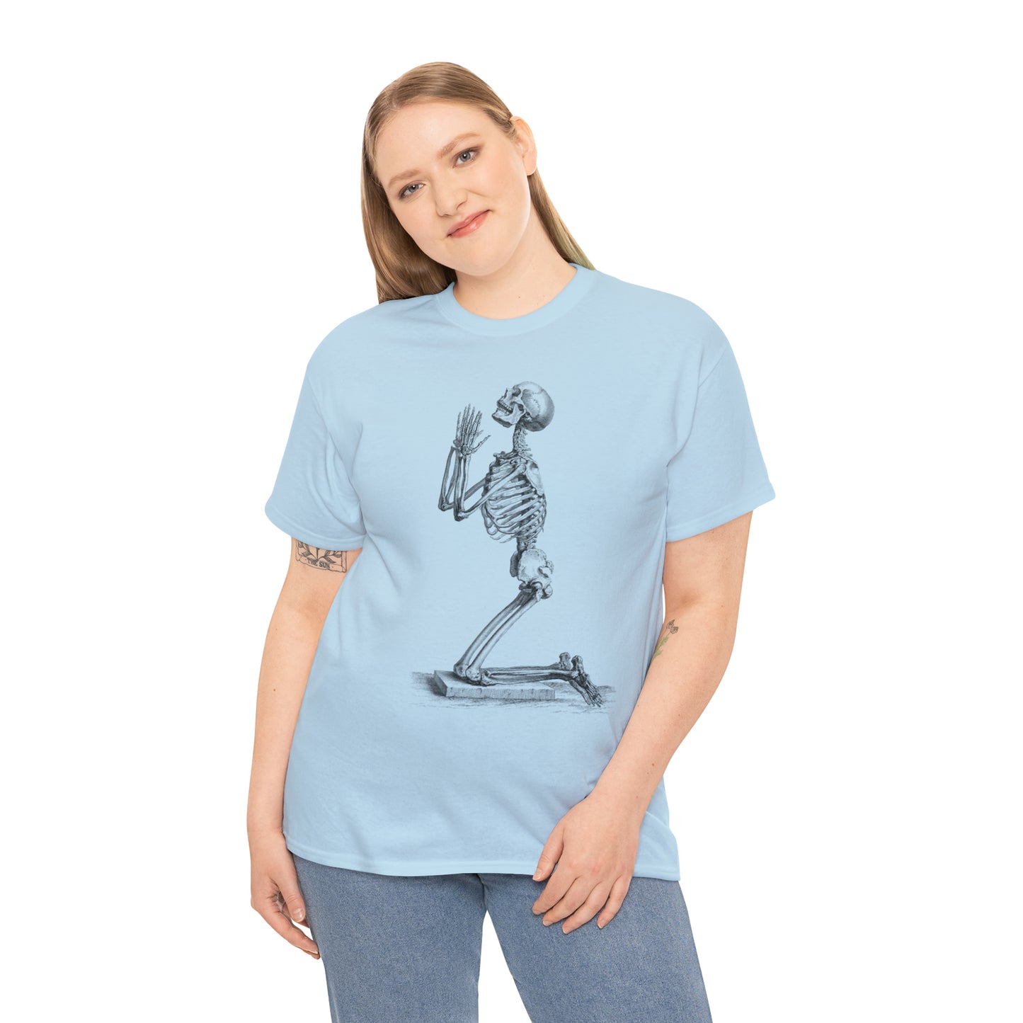 Halloween Praying Skeleton - Unisex Heavy Cotton Tee
