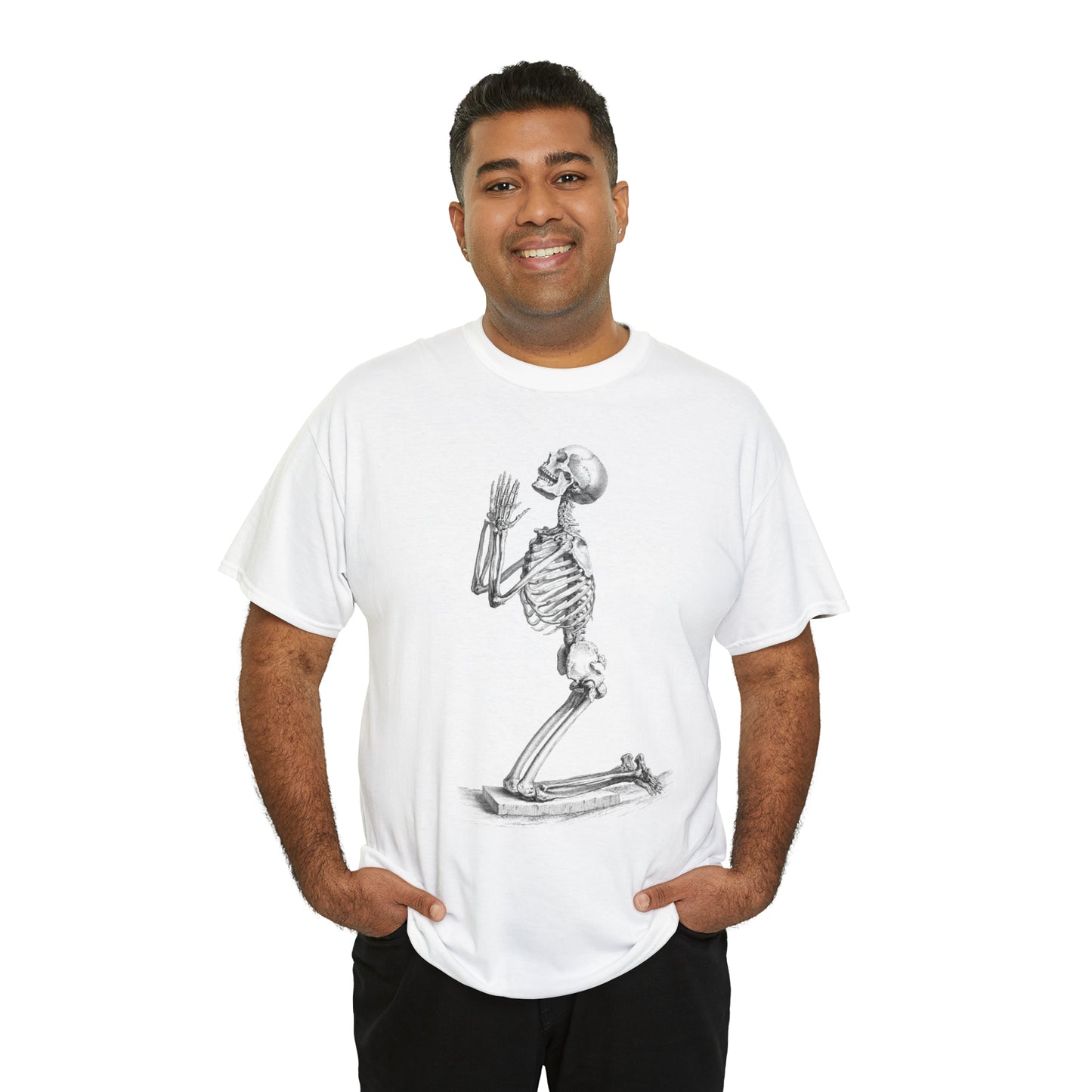 Halloween Praying Skeleton - Unisex Heavy Cotton Tee