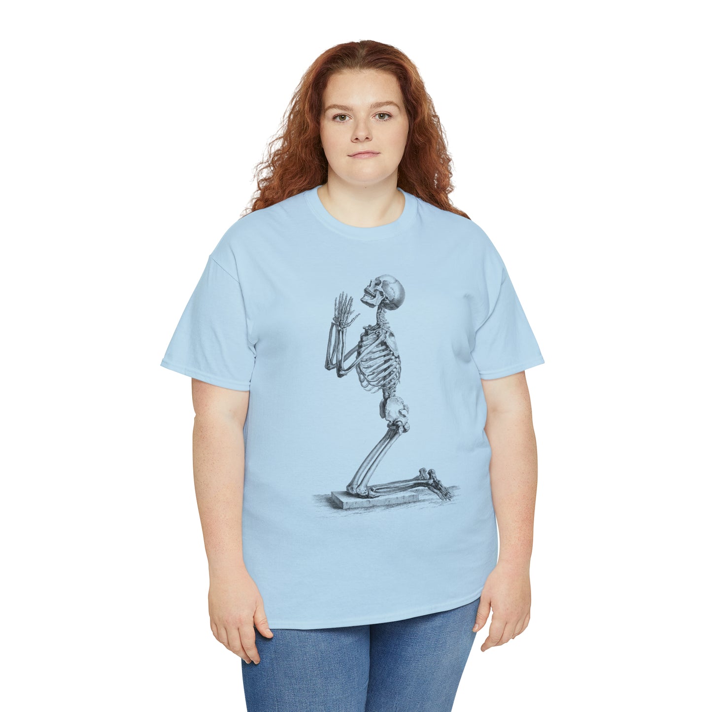Halloween Praying Skeleton - Unisex Heavy Cotton Tee