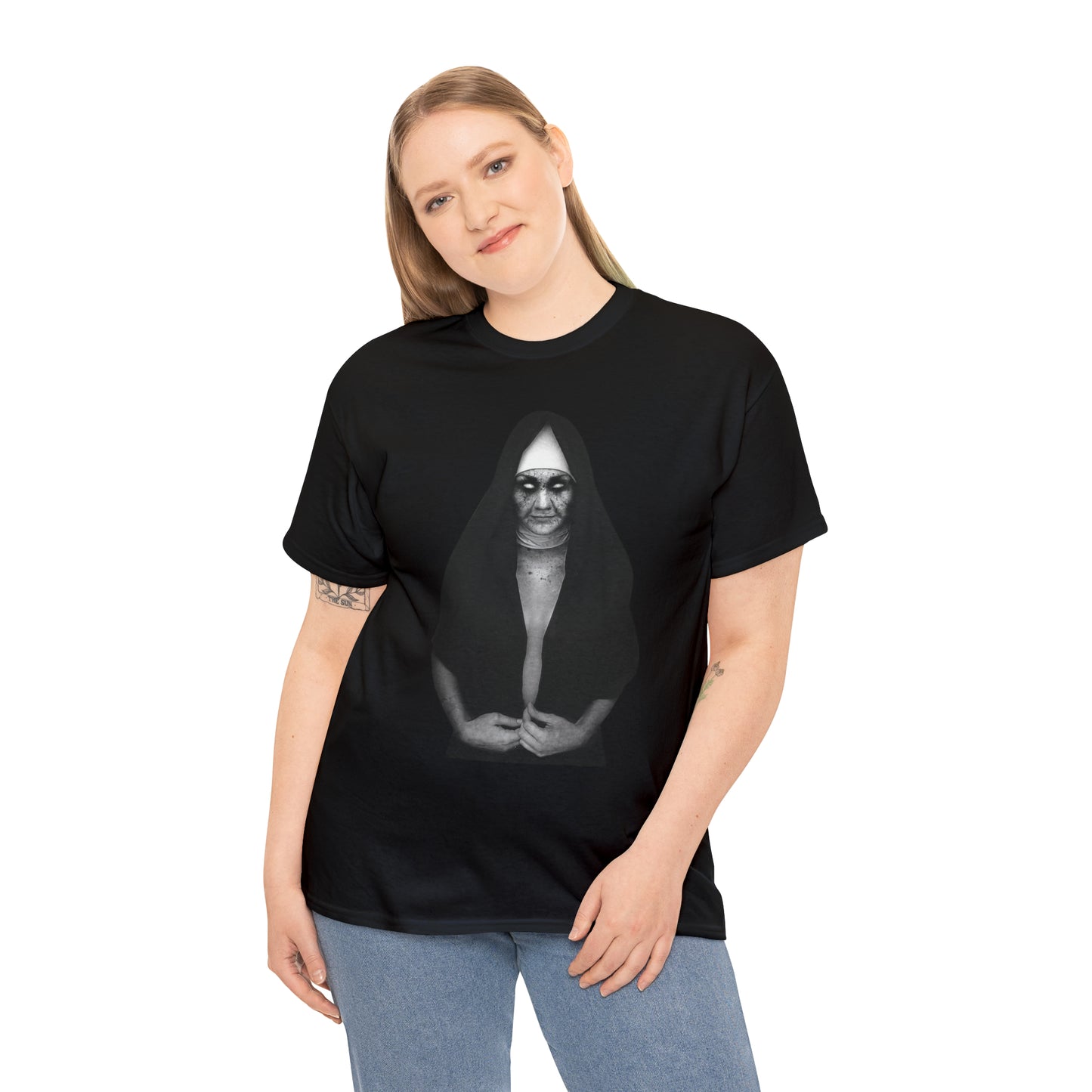 Halloween Scary Evil Nun- Unisex Heavy Cotton Tee