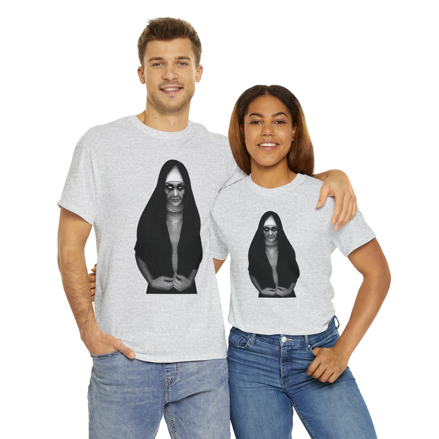 Halloween Scary Evil Nun- Unisex Heavy Cotton Tee