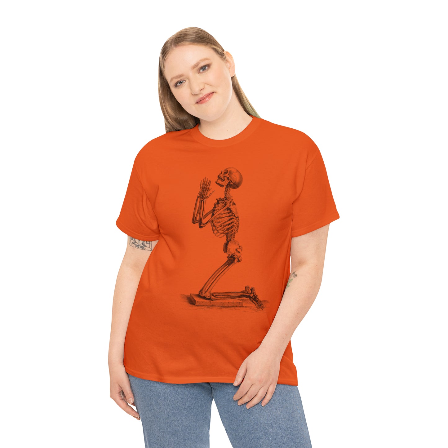 Halloween Praying Skeleton - Unisex Heavy Cotton Tee