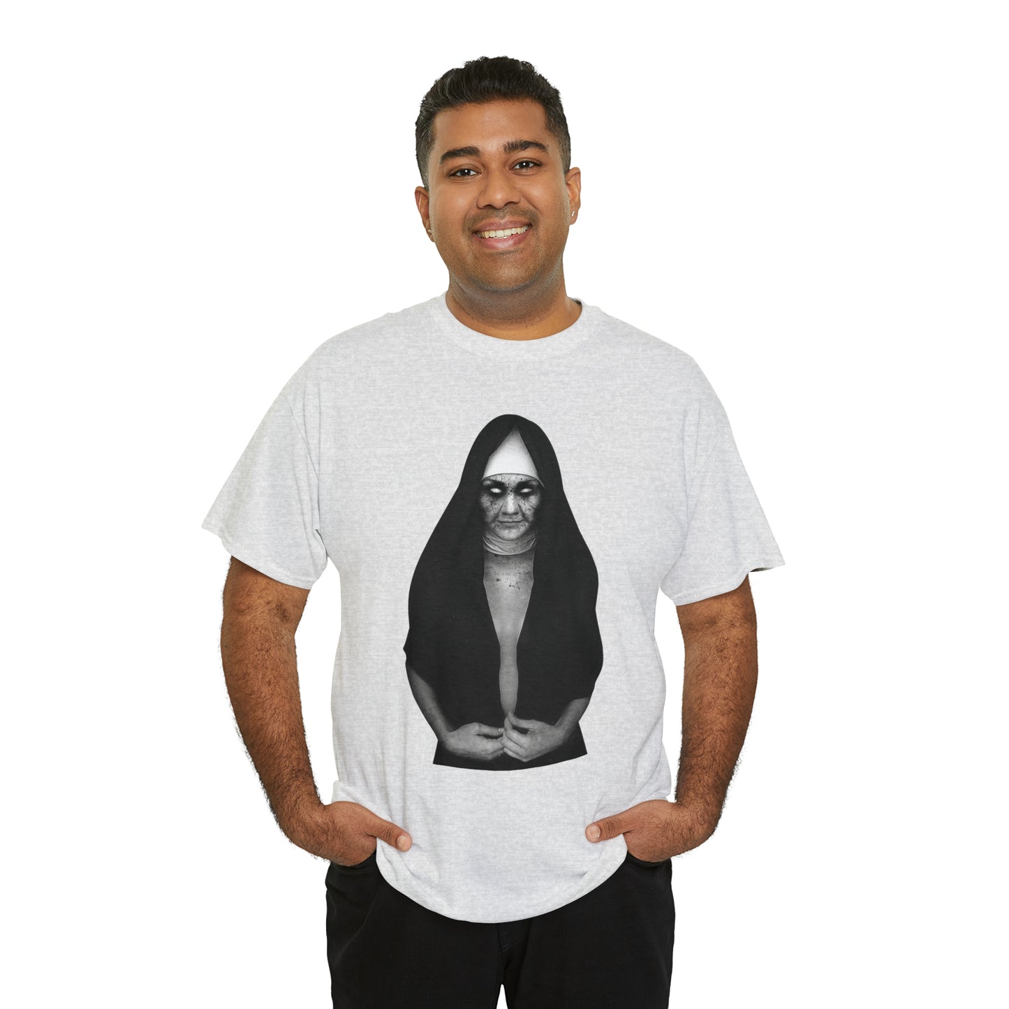 Halloween Scary Evil Nun- Unisex Heavy Cotton Tee
