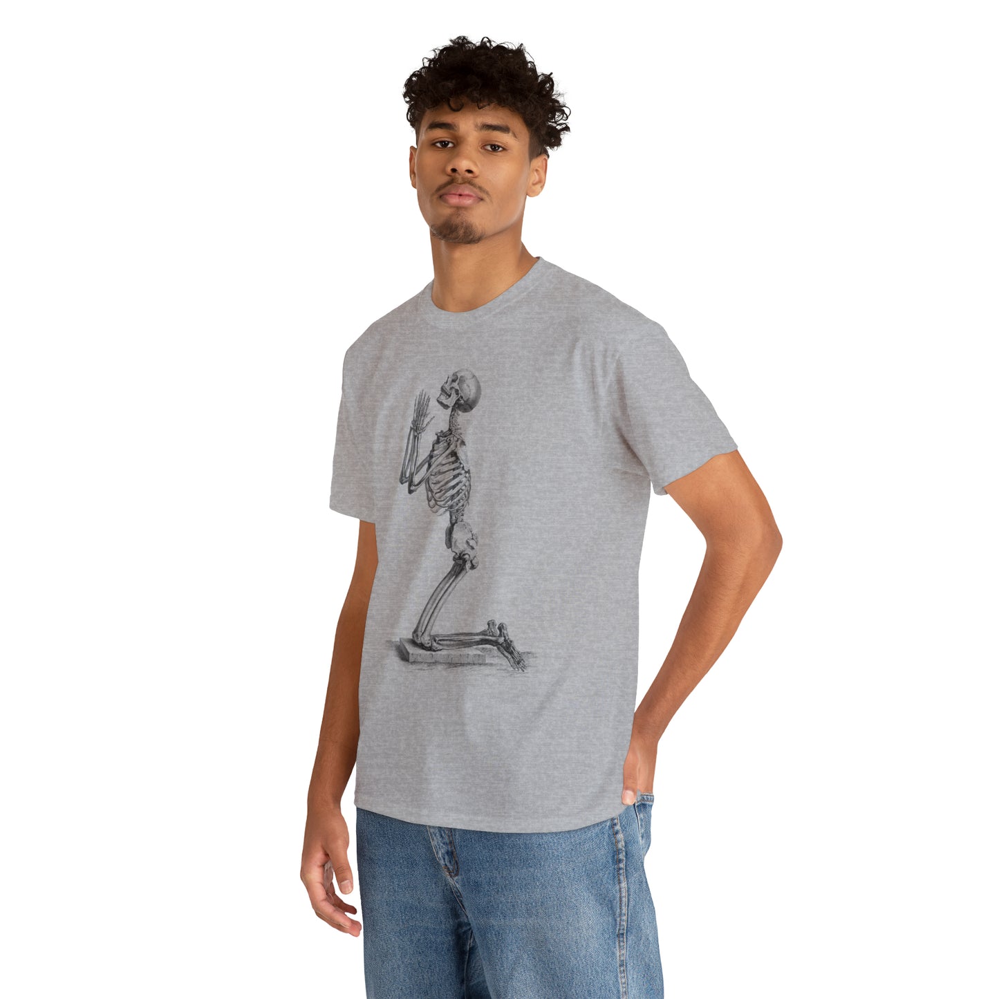 Halloween Praying Skeleton - Unisex Heavy Cotton Tee
