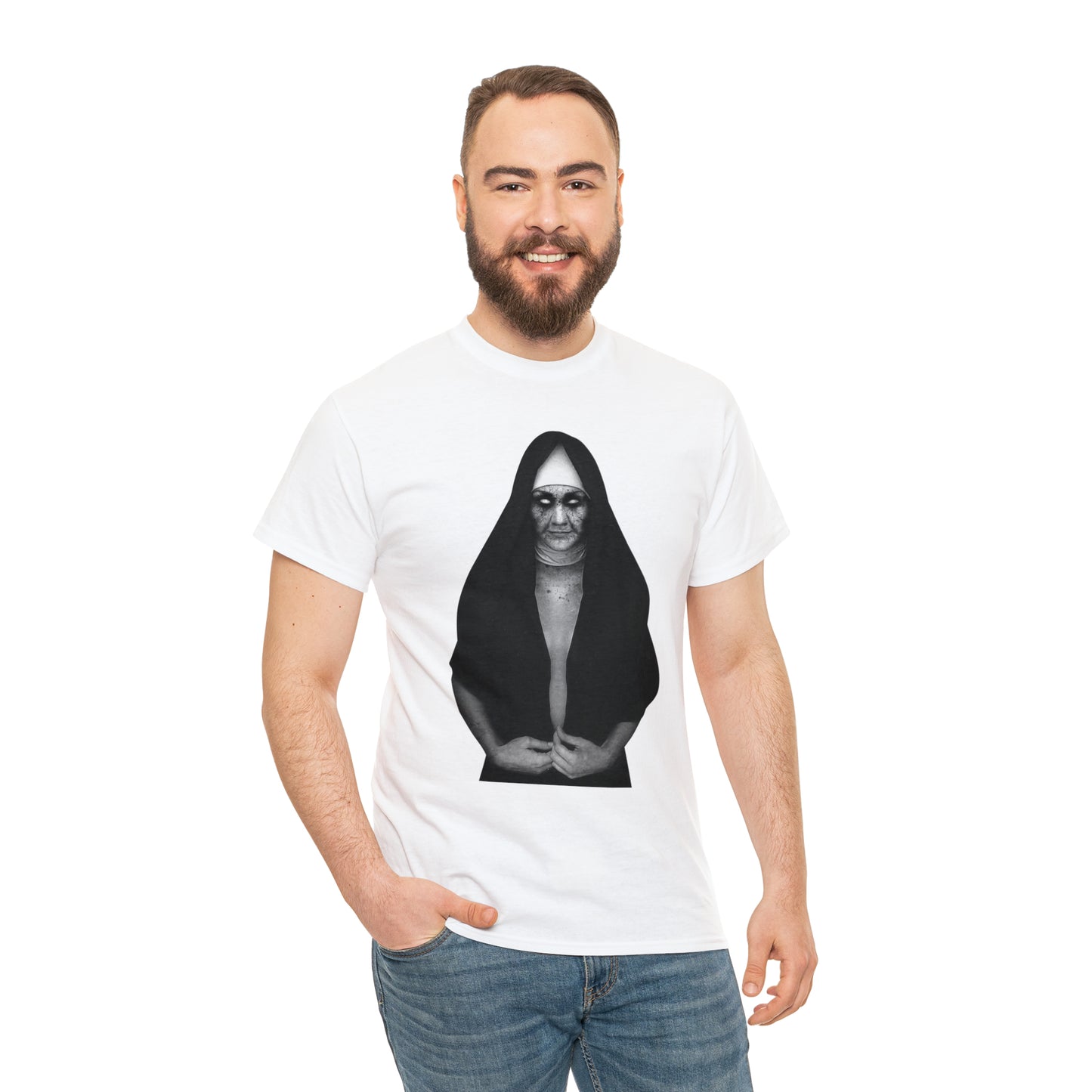 Halloween Scary Evil Nun- Unisex Heavy Cotton Tee