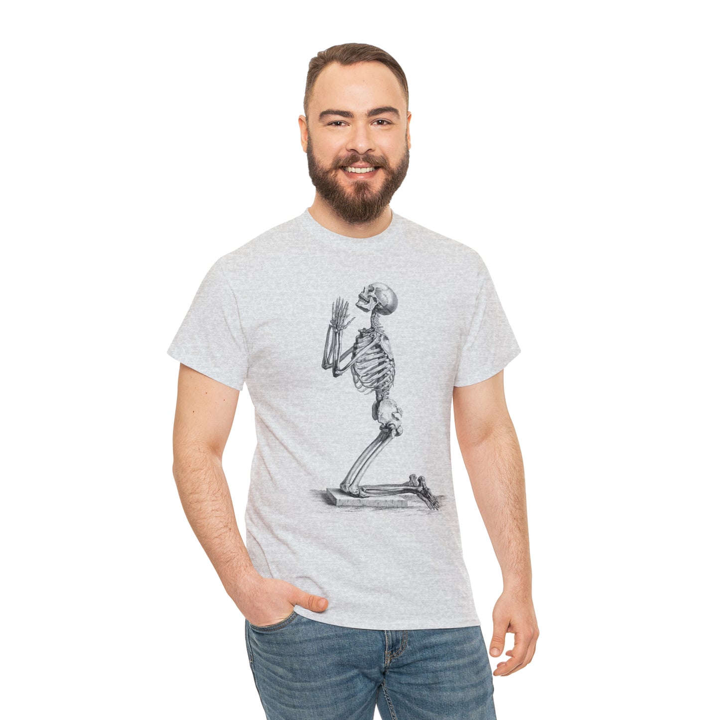 Halloween Praying Skeleton - Unisex Heavy Cotton Tee