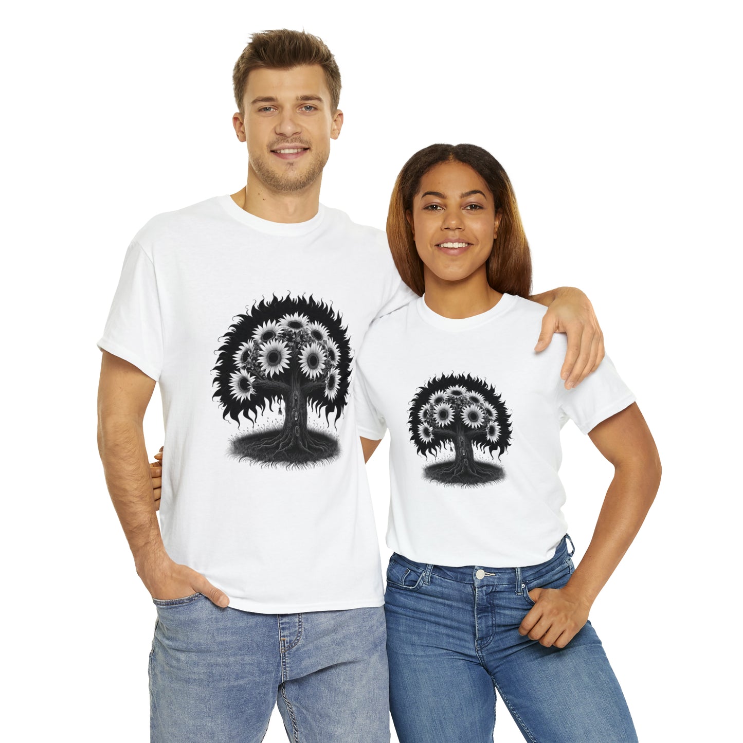 Halloween Scary Sunflower Tree - Unisex Heavy Cotton Tee