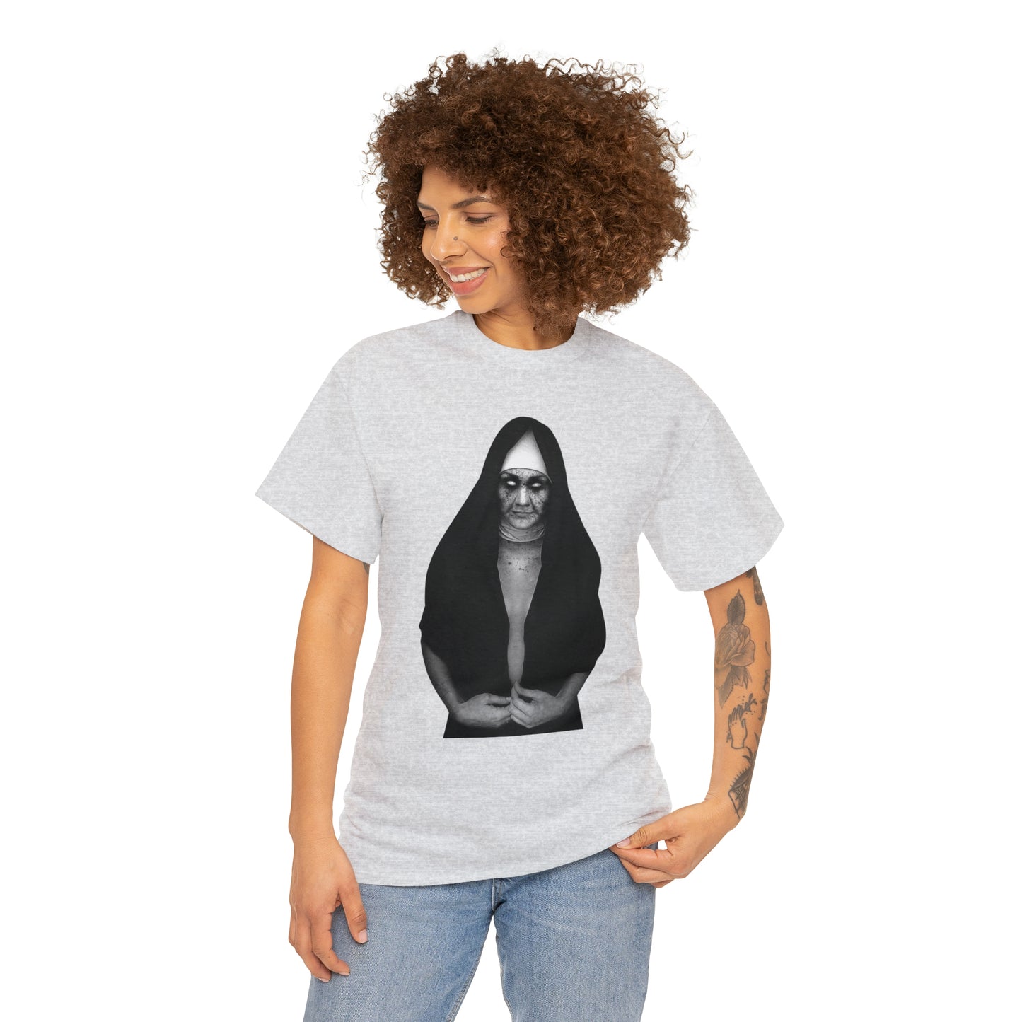 Halloween Scary Evil Nun- Unisex Heavy Cotton Tee