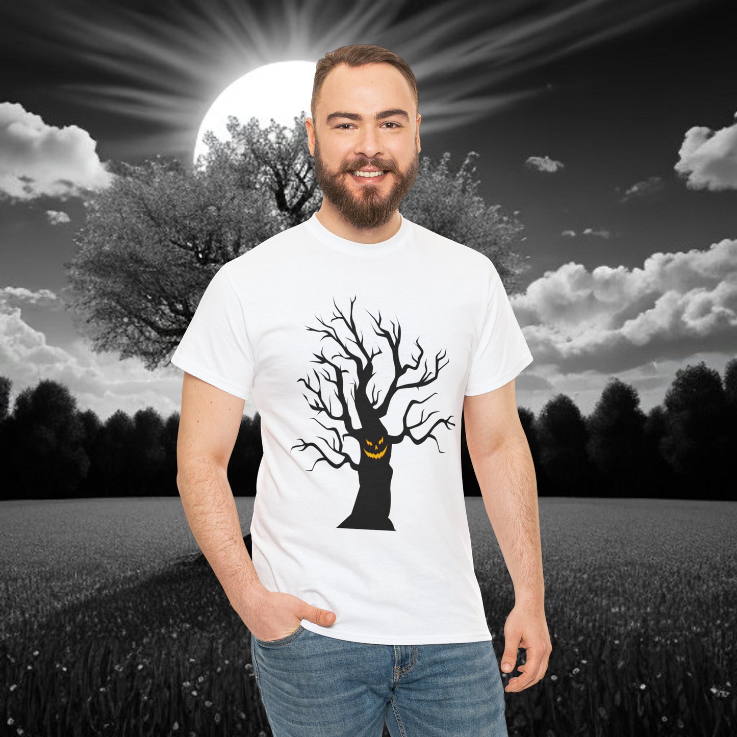 Halloween Scary Tree 03 - Unisex Heavy Cotton Tee