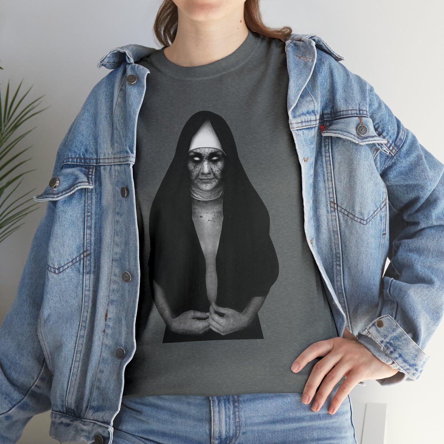 Halloween Scary Evil Nun- Unisex Heavy Cotton Tee