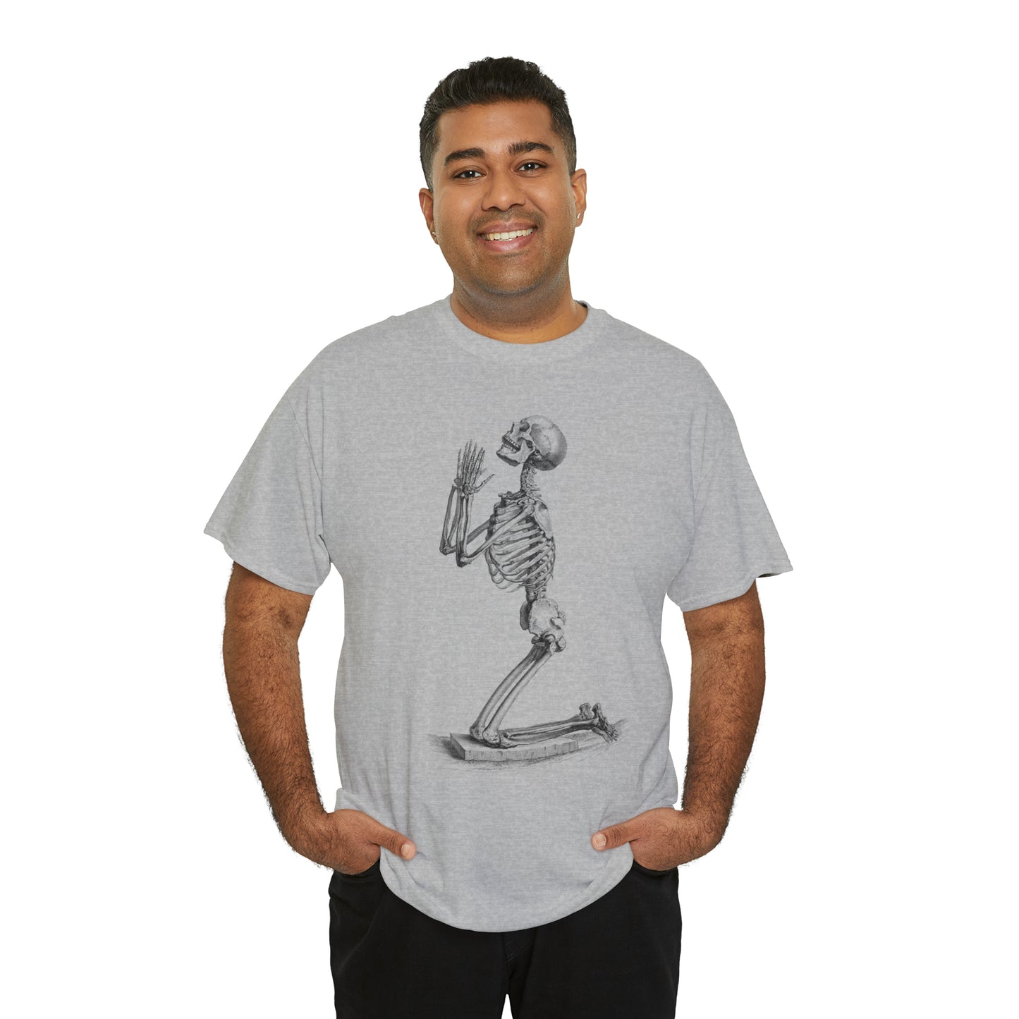 Halloween Praying Skeleton - Unisex Heavy Cotton Tee