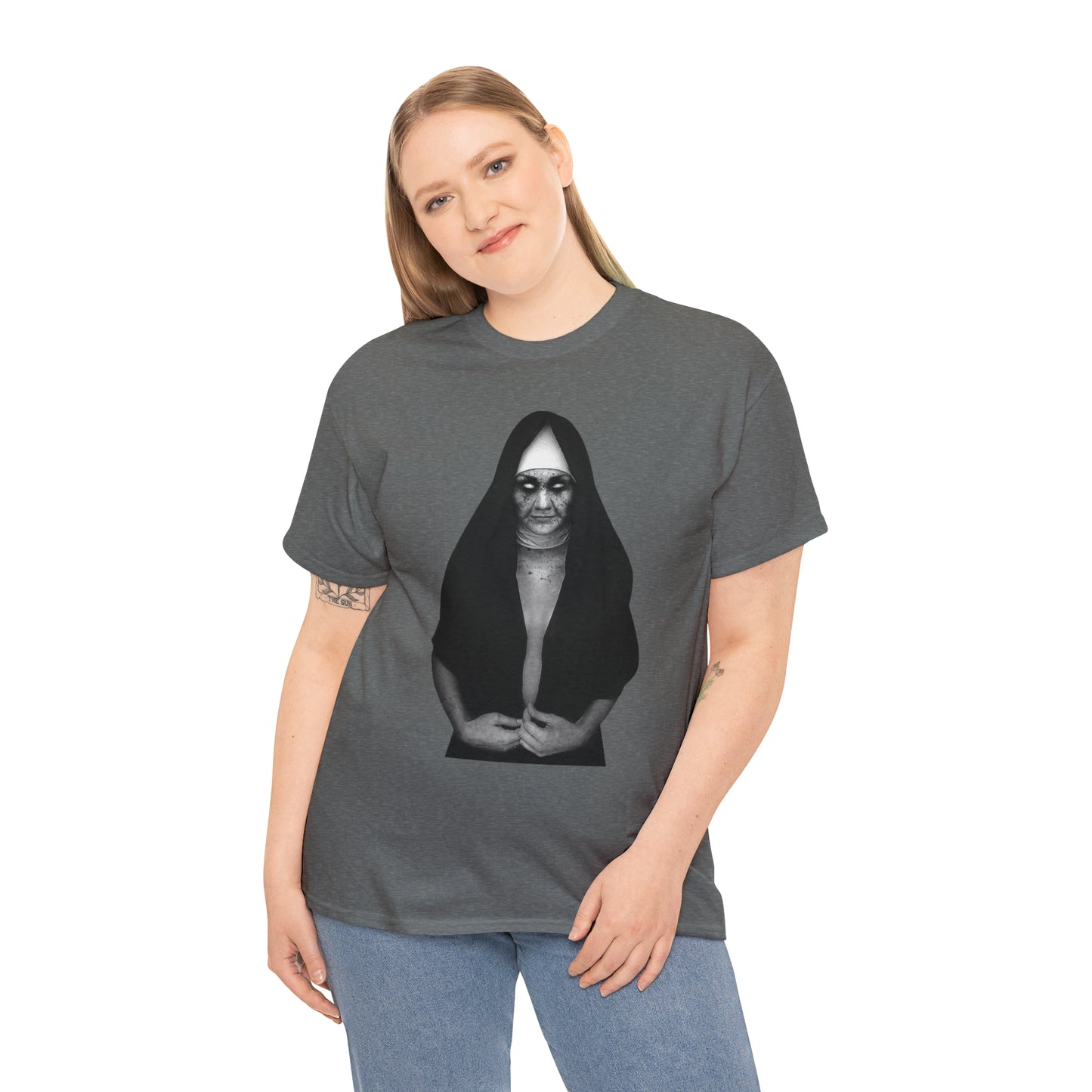 Halloween Scary Evil Nun- Unisex Heavy Cotton Tee