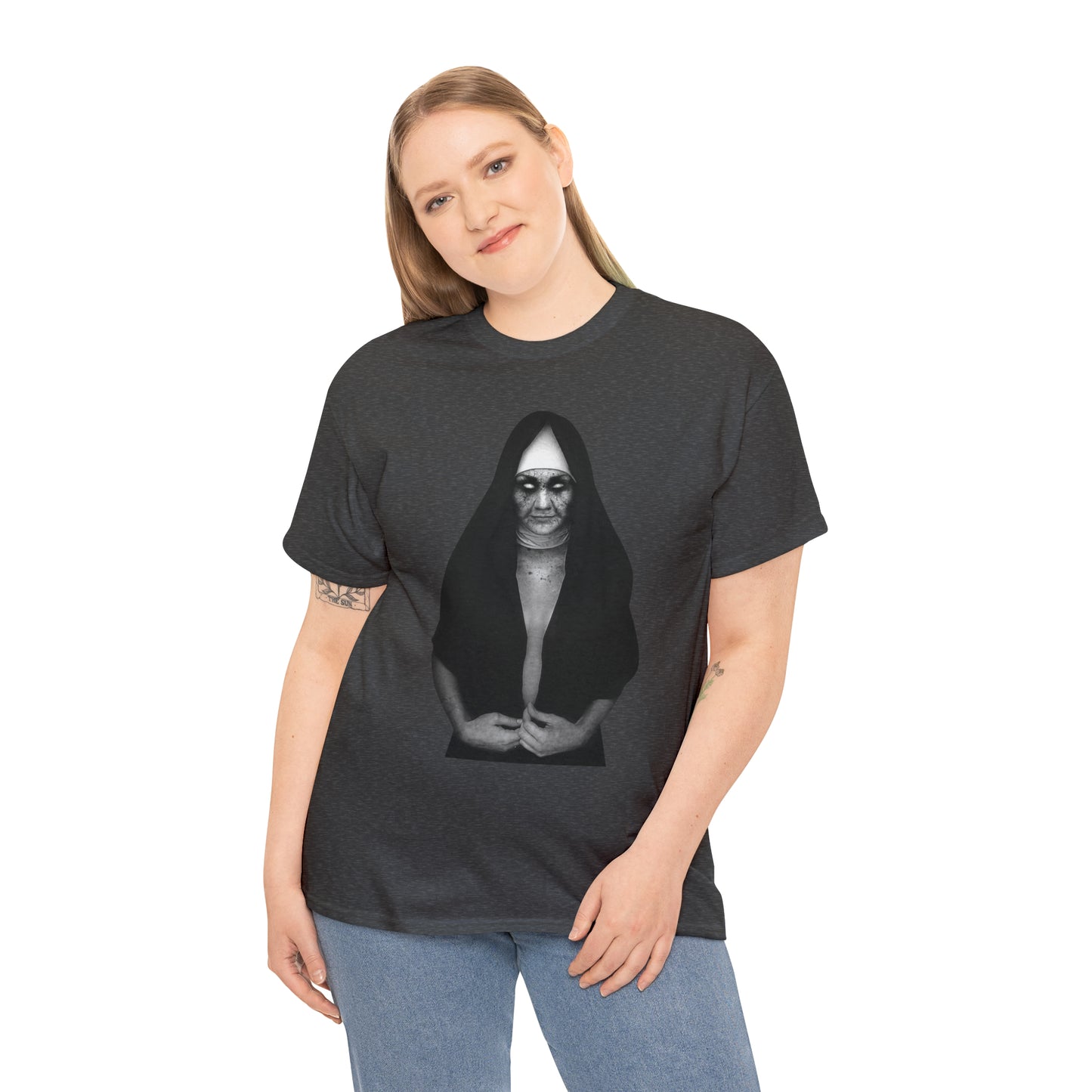 Halloween Scary Evil Nun- Unisex Heavy Cotton Tee