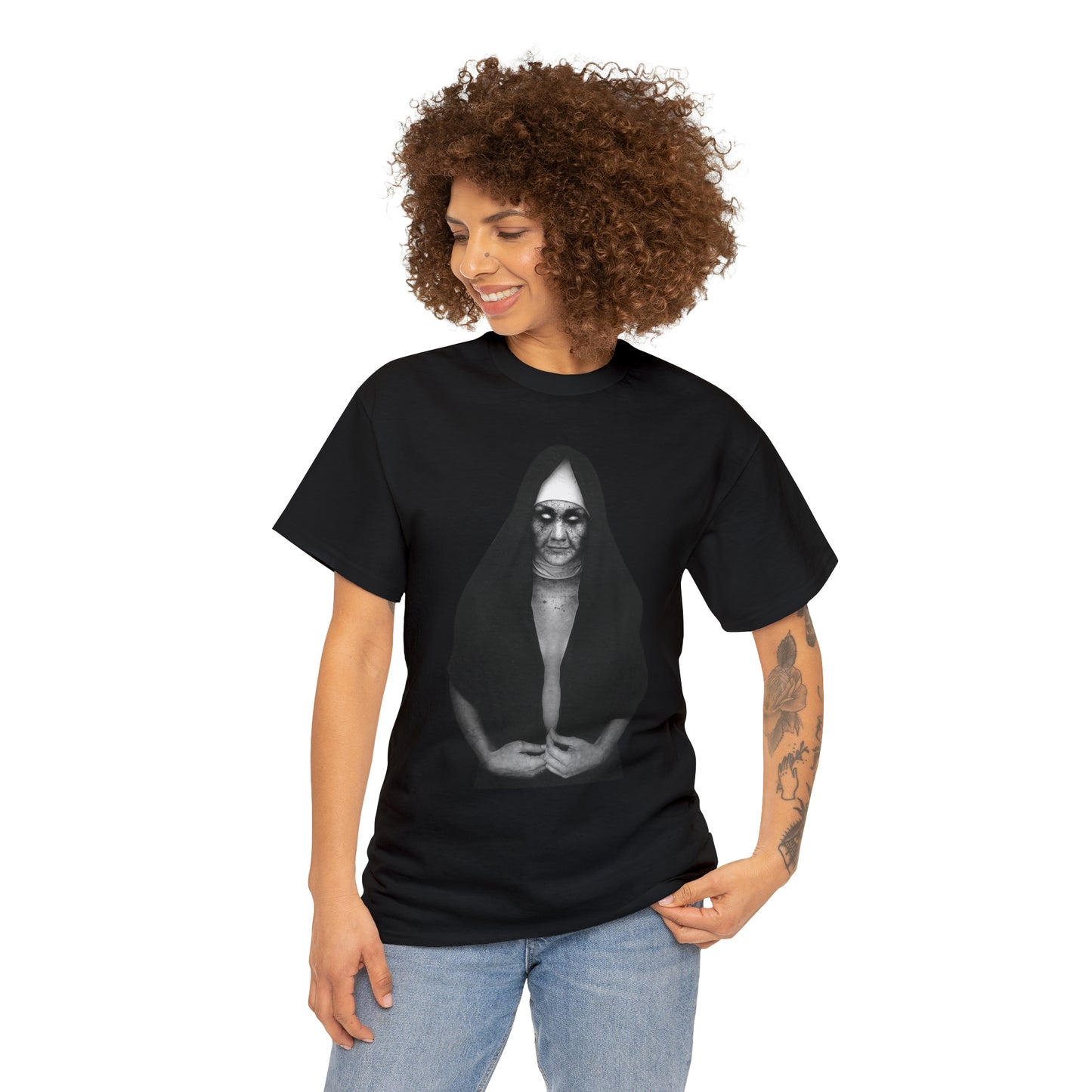Halloween Scary Evil Nun- Unisex Heavy Cotton Tee