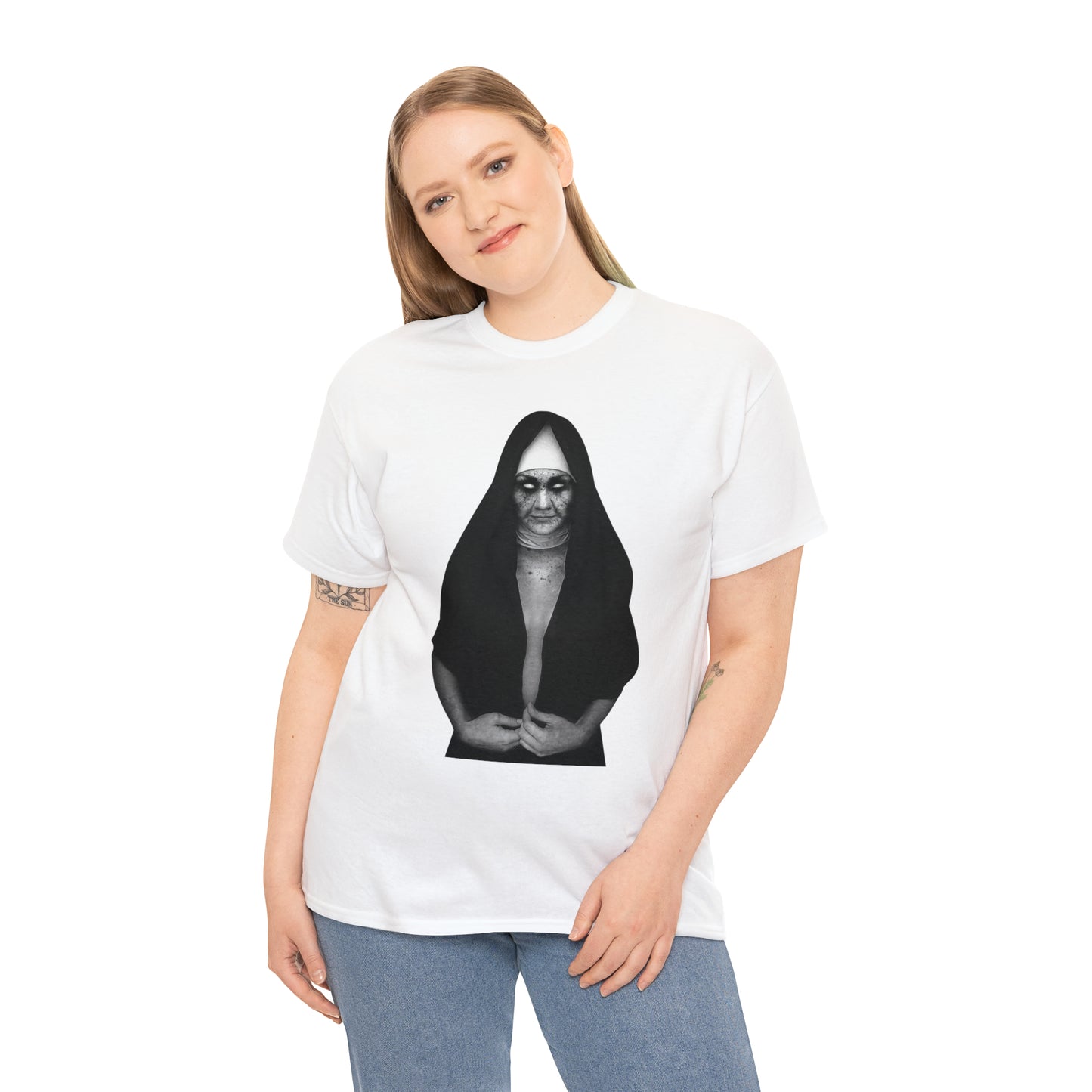 Halloween Scary Evil Nun- Unisex Heavy Cotton Tee