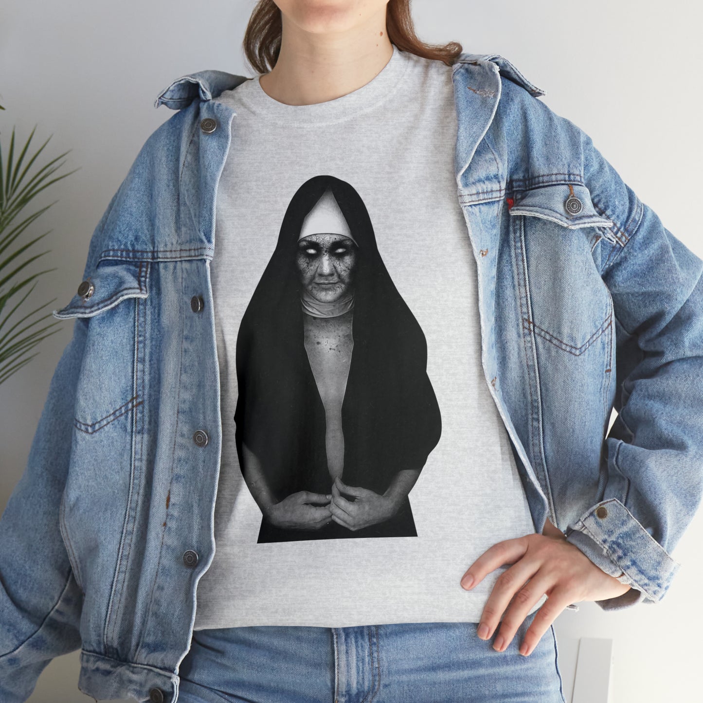 Halloween Scary Evil Nun- Unisex Heavy Cotton Tee