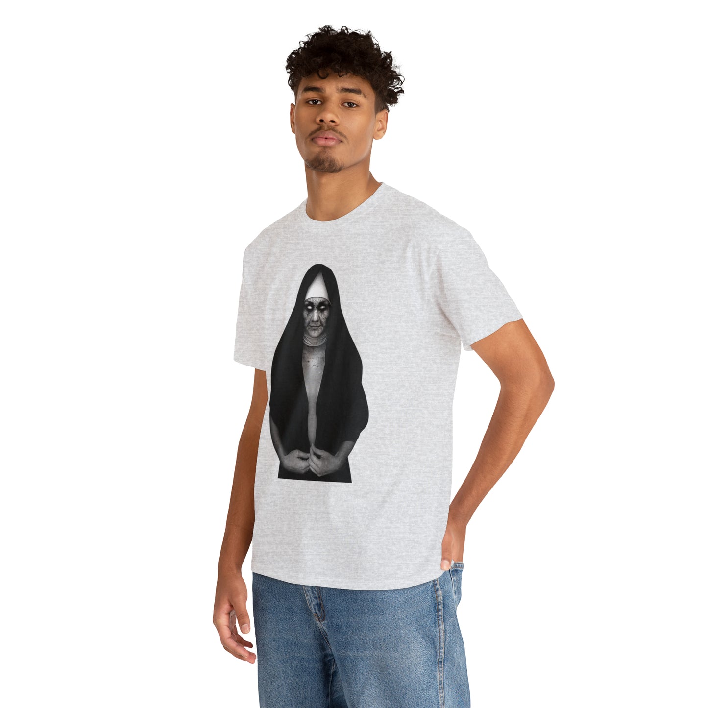 Halloween Scary Evil Nun- Unisex Heavy Cotton Tee
