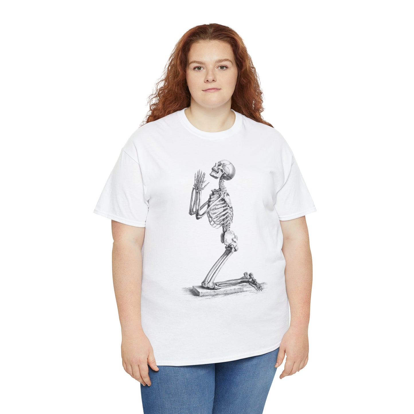 Halloween Praying Skeleton - Unisex Heavy Cotton Tee