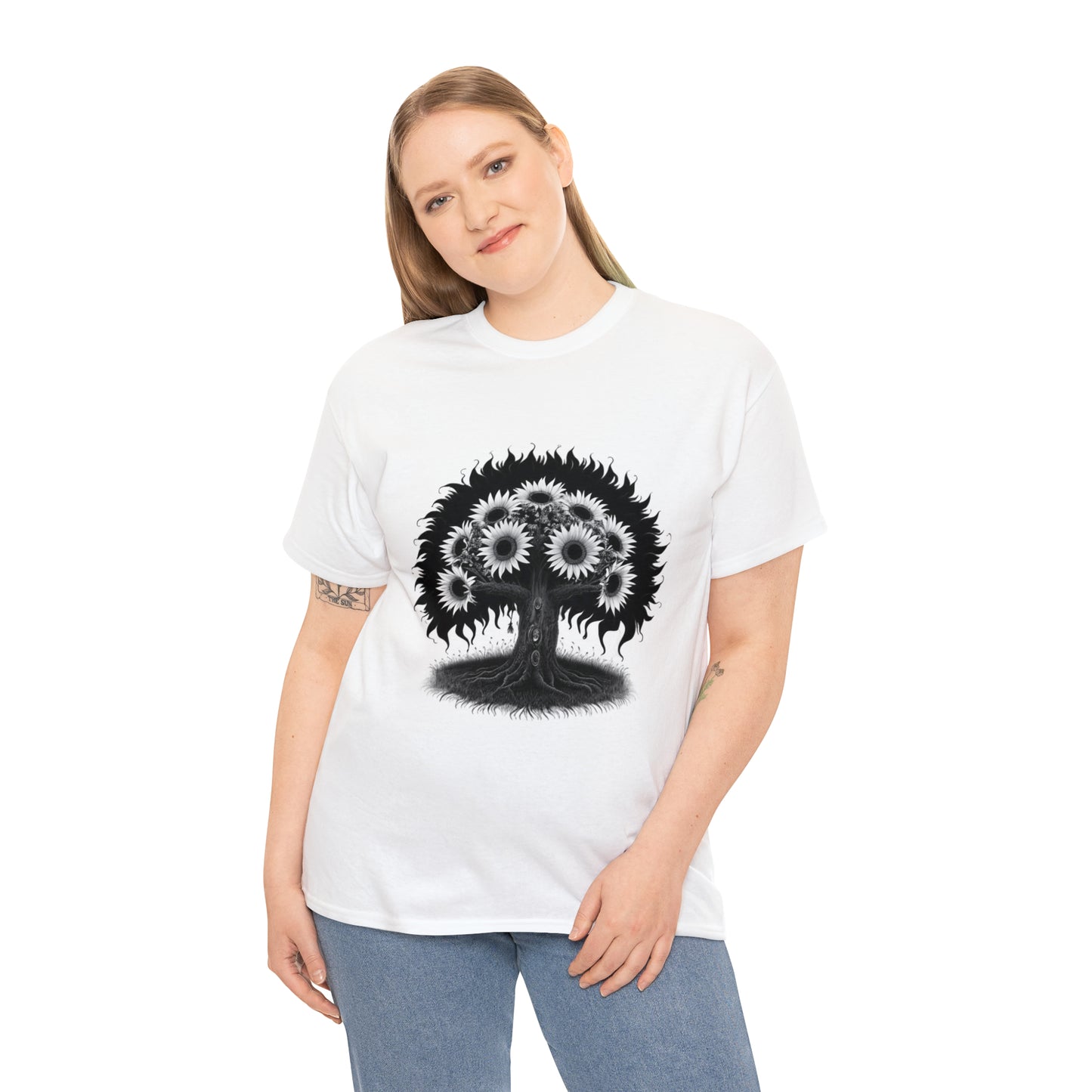 Halloween Scary Sunflower Tree - Unisex Heavy Cotton Tee
