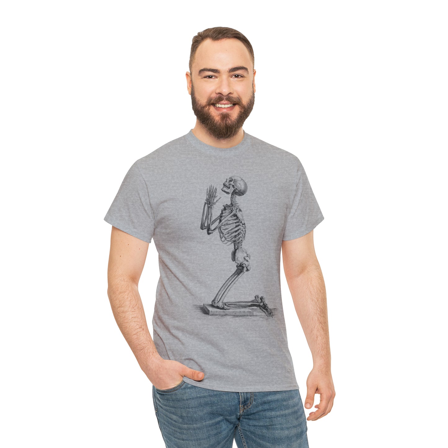 Halloween Praying Skeleton - Unisex Heavy Cotton Tee