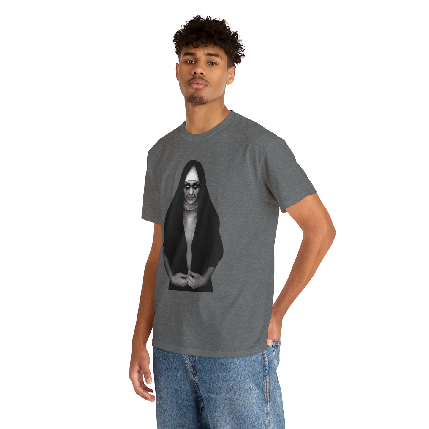 Halloween Scary Evil Nun- Unisex Heavy Cotton Tee